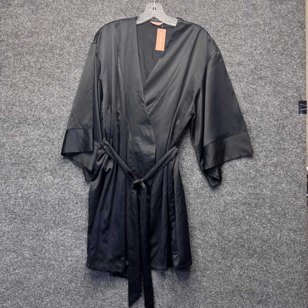 ThirdLove Satin Robe Womens OS Black Wrap Kimono Loungewear Minimalist Luxury